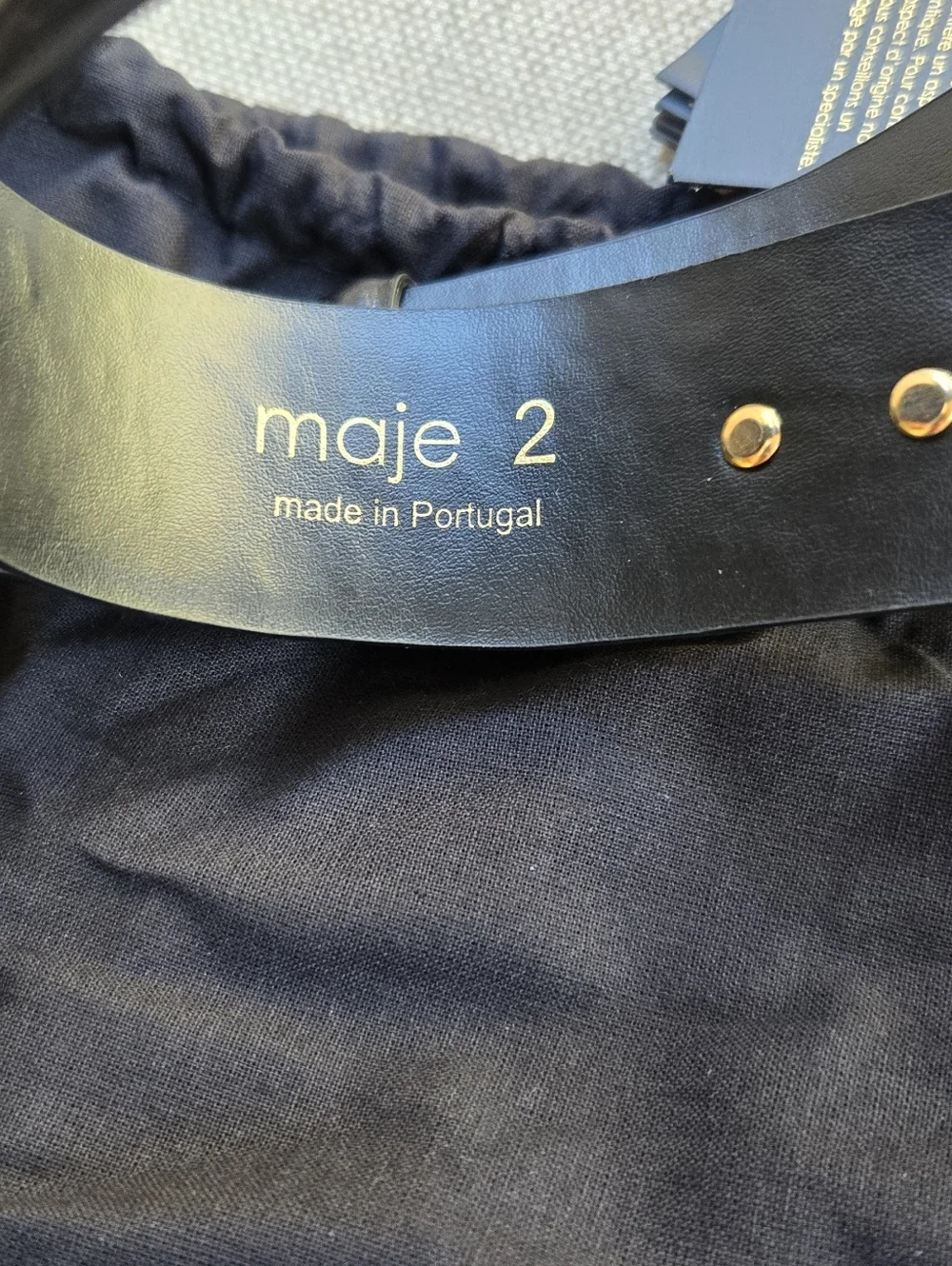 Maje Black Patent Belt with Gold Double-D Buckle